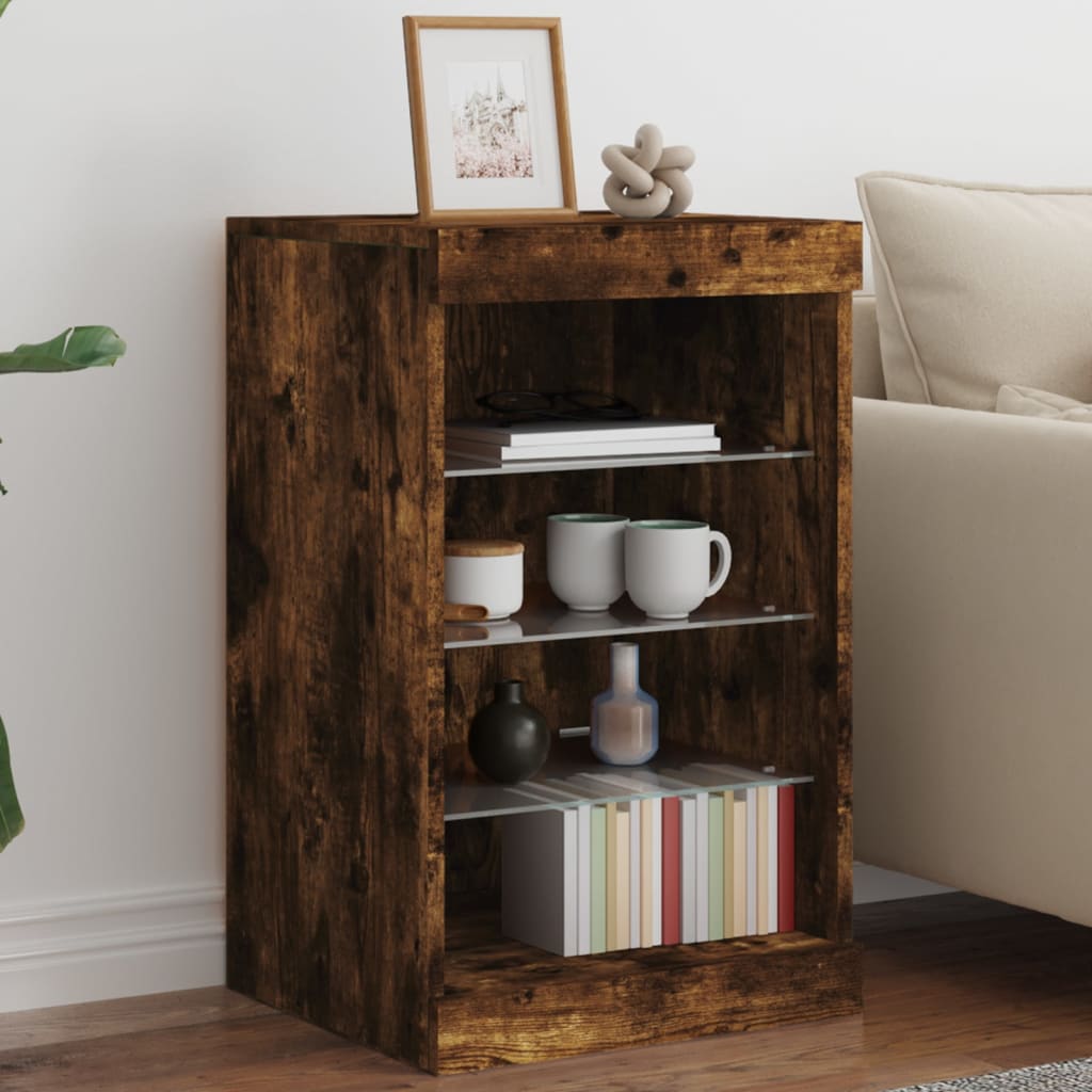 Sideboard with LED Lights Smoked Oak 41x37x67 cm