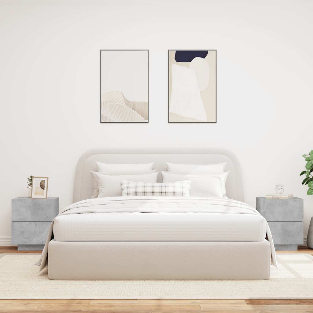 Bedside Cabinets with LED Lights 2 pcs Concrete Grey Engineered Wood