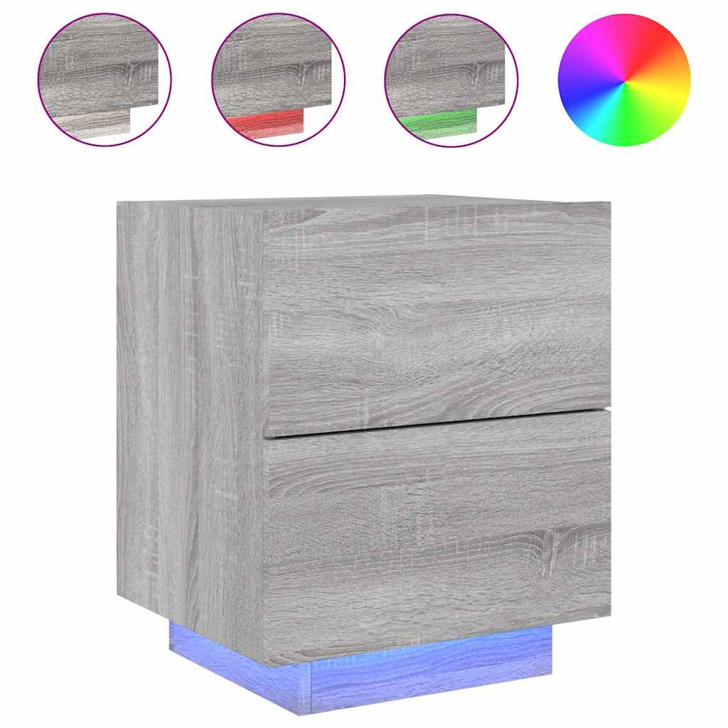 Bedside Cabinet with LED Lights Grey Sonoma Engineered Wood