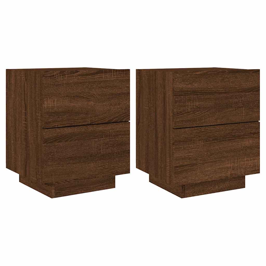 Bedside Cabinets with LED Lights 2 pcs Brown Oak Engineered Wood