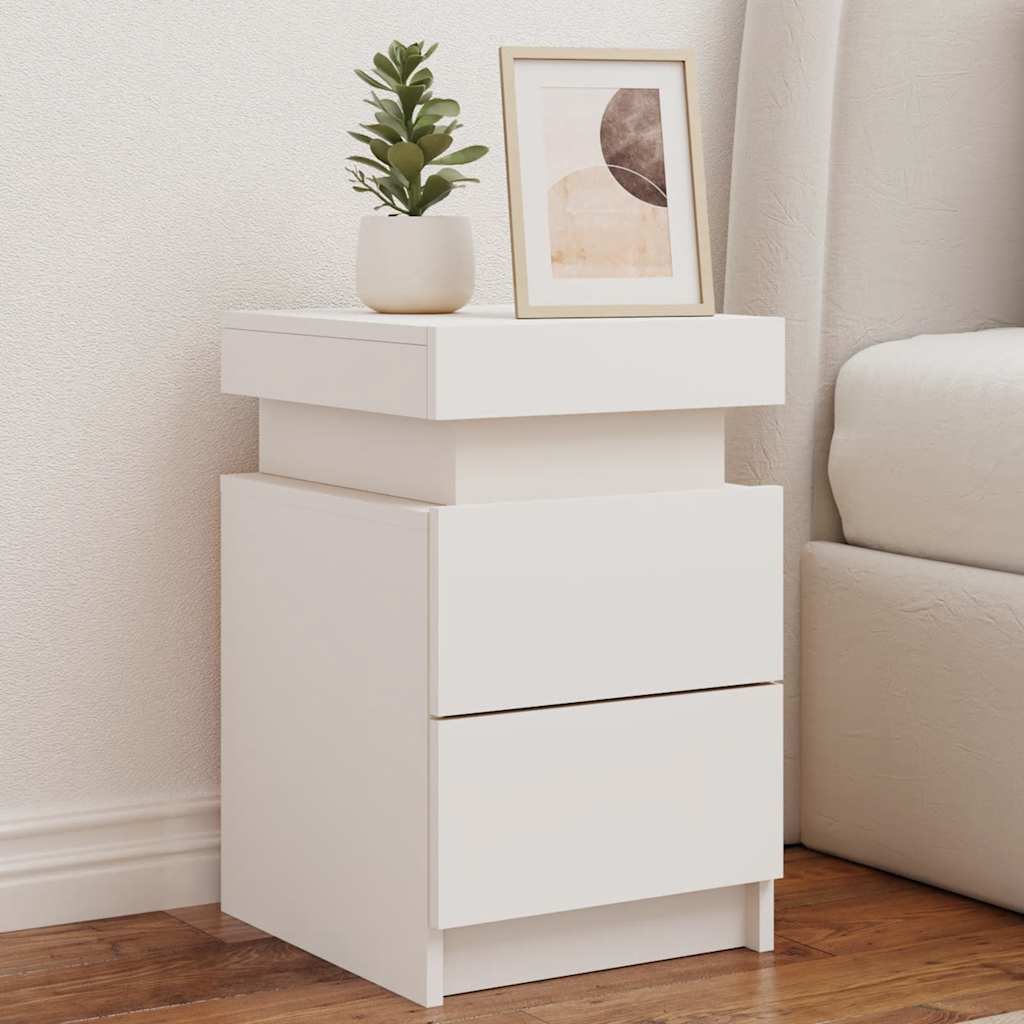 Bedside Cabinet with LED Lights White 35x39x55 cm