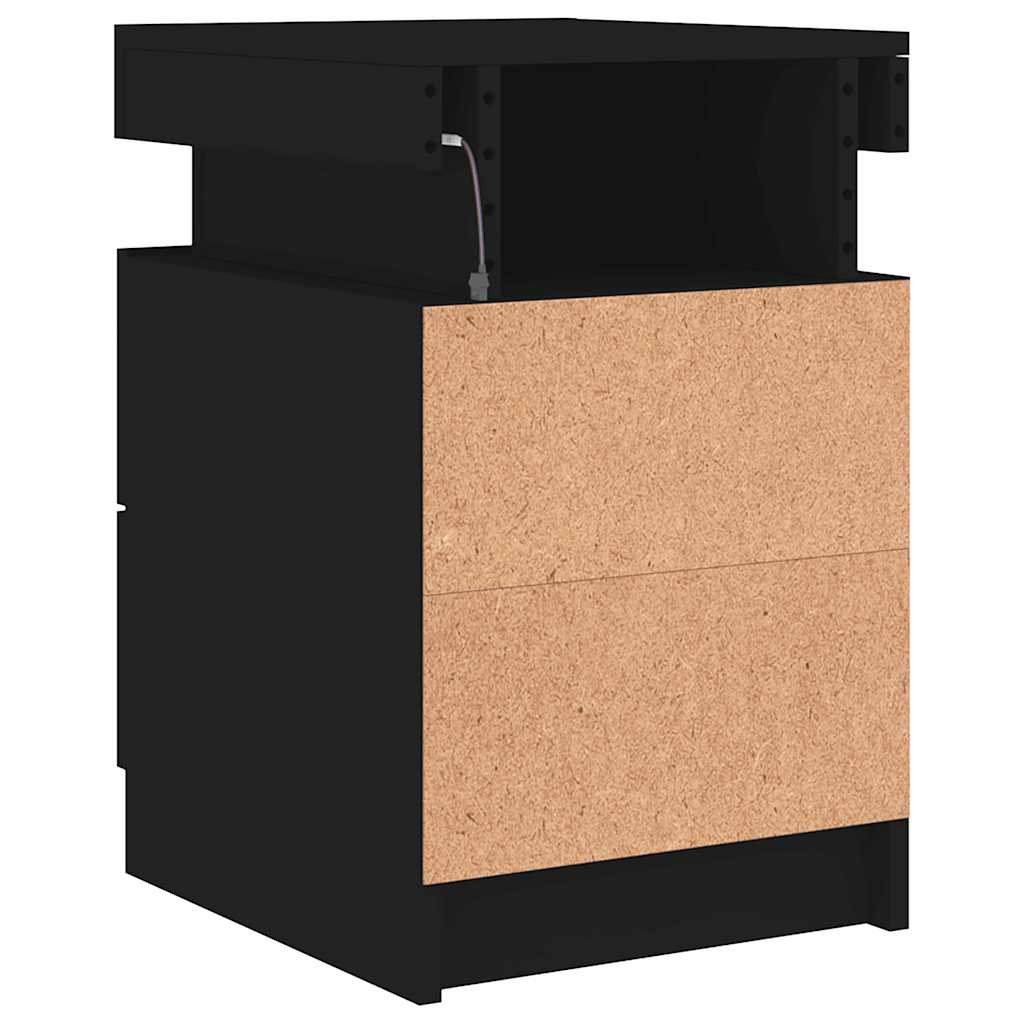 Bedside Cabinet with LED Lights Black 35x39x55 cm