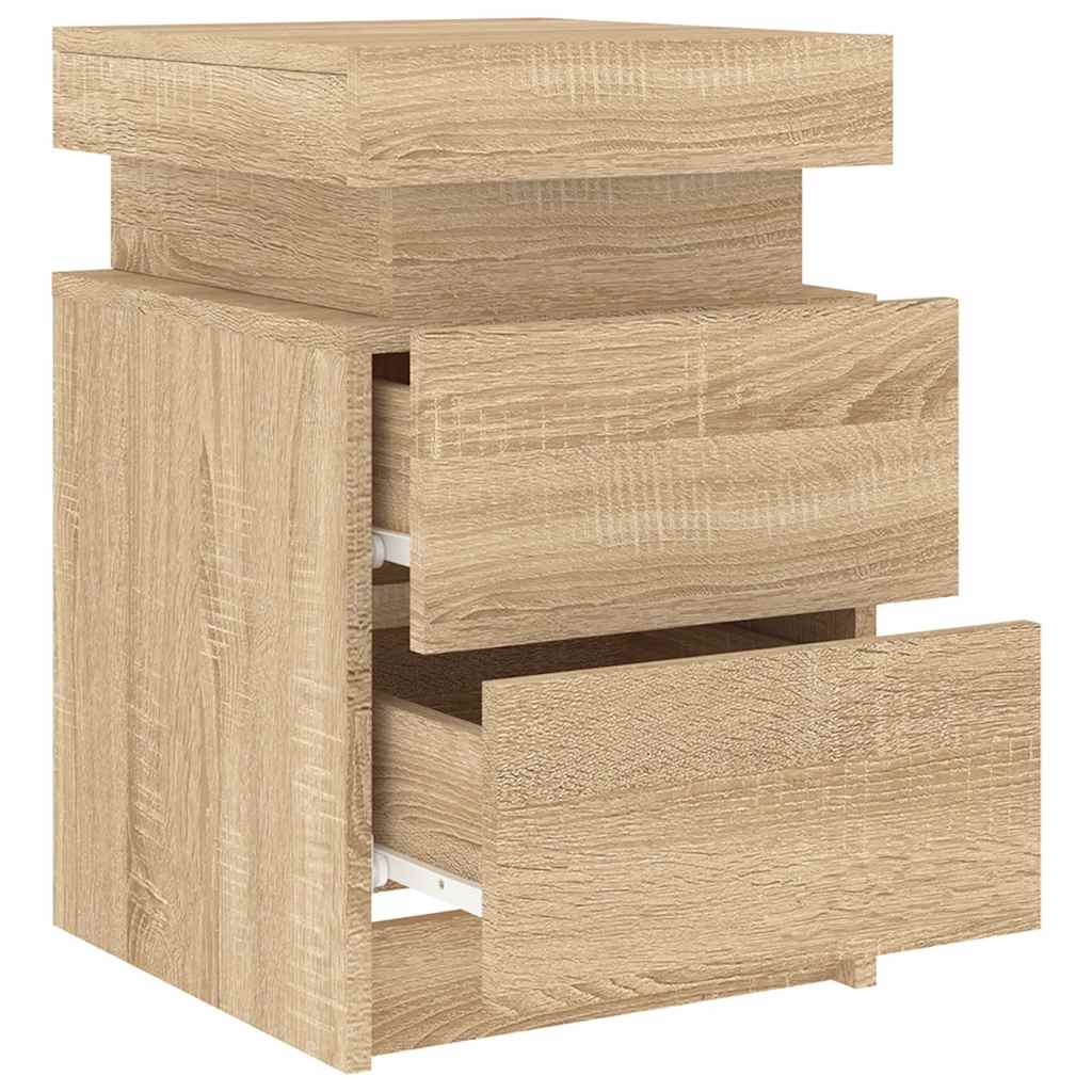 Bedside Cabinet with LED Lights Sonoma Oak 35x39x55 cm