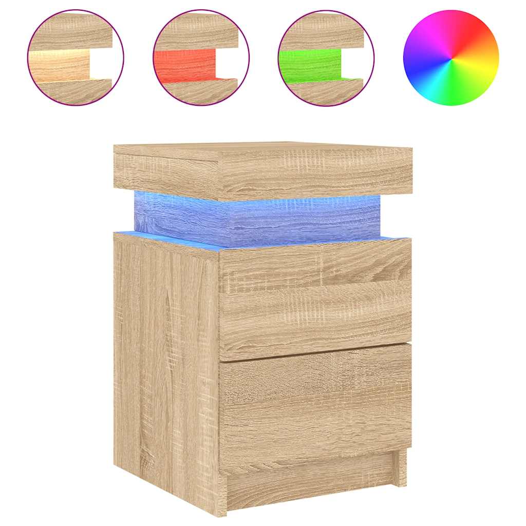 Bedside Cabinets with LED Lights 2 pcs Sonoma Oak 35x39x55 cm