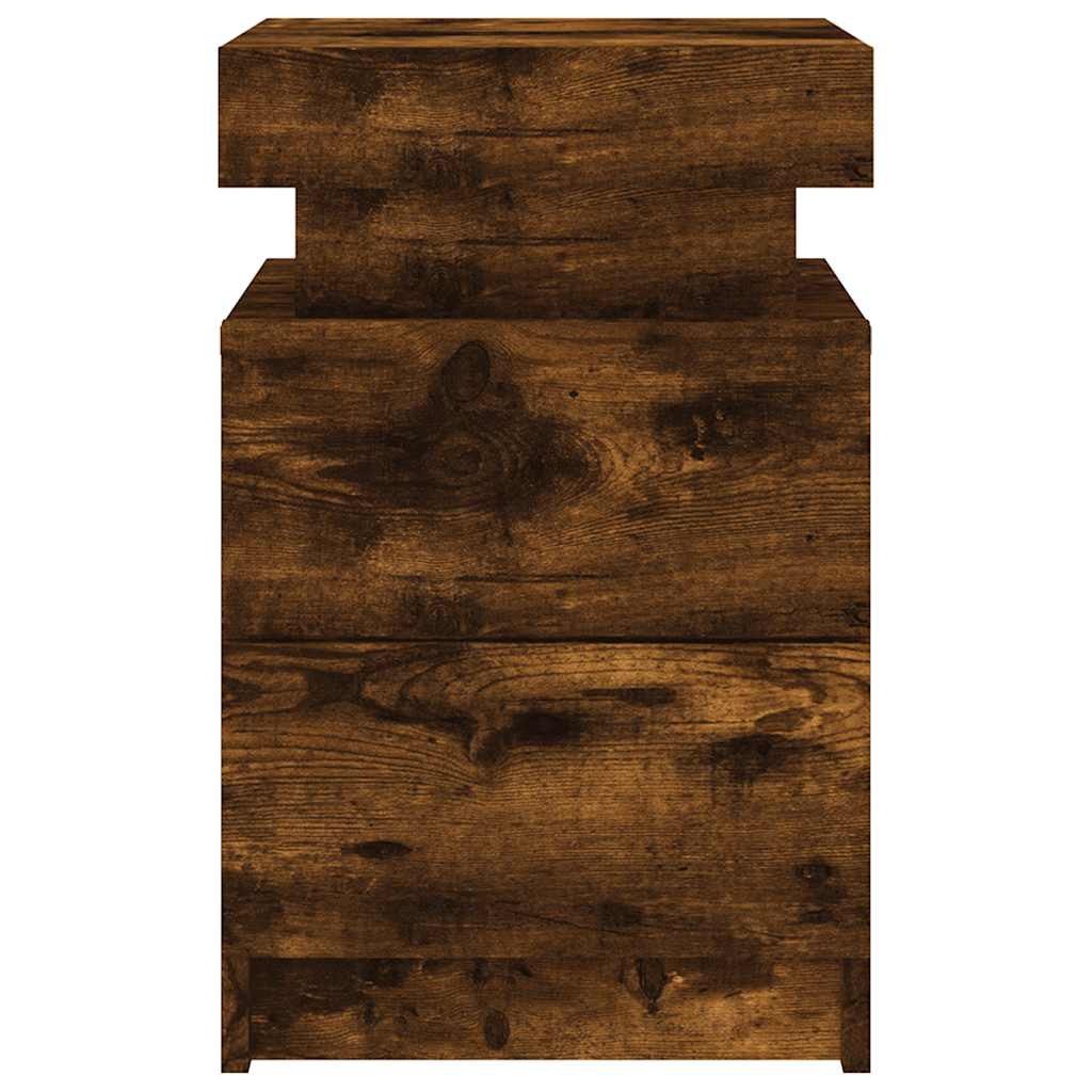 Bedside Cabinet with LED Lights Smoked Oak 35x39x55 cm