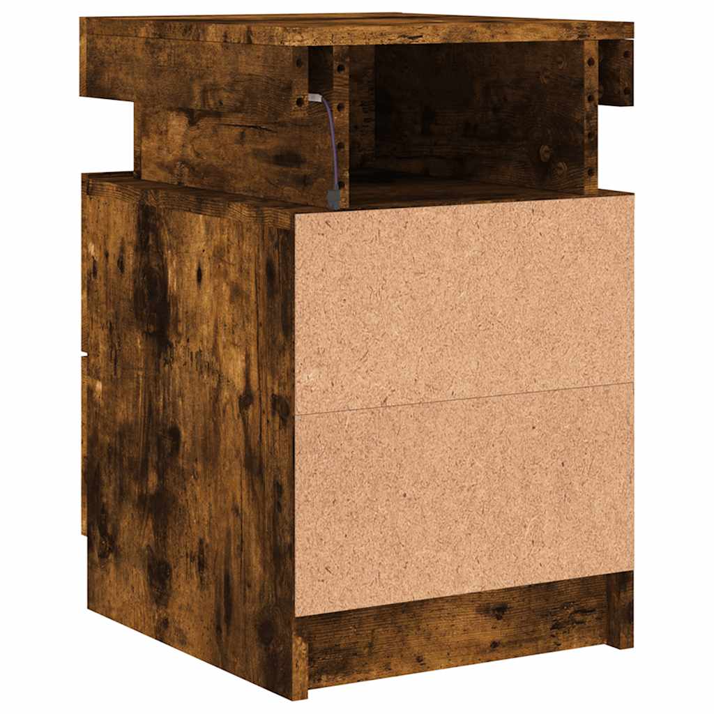 Bedside Cabinet with LED Lights Smoked Oak 35x39x55 cm