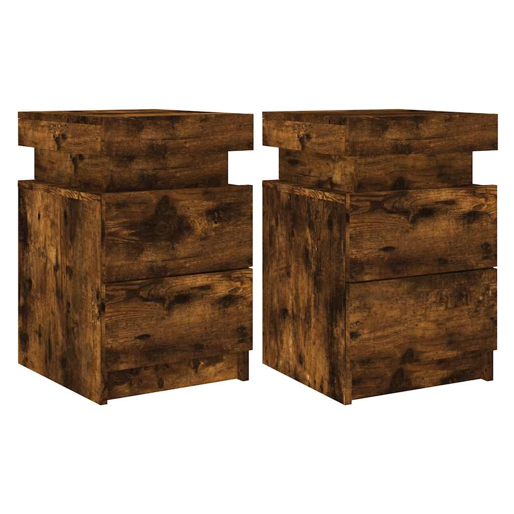 Bedside Cabinets with LED Lights 2 pcs Smoked Oak 35x39x55 cm
