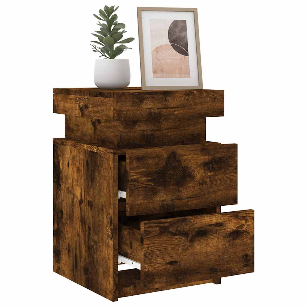 Bedside Cabinets with LED Lights 2 pcs Smoked Oak 35x39x55 cm