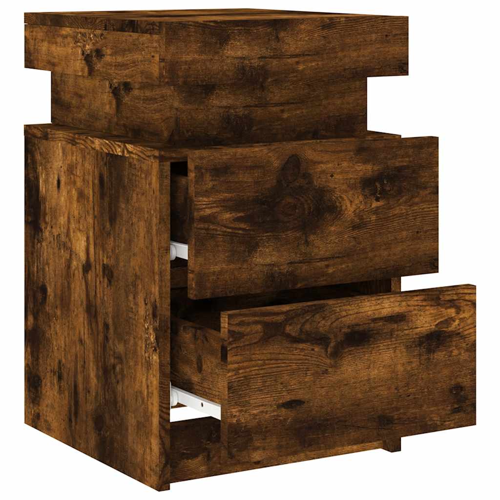 Bedside Cabinets with LED Lights 2 pcs Smoked Oak 35x39x55 cm