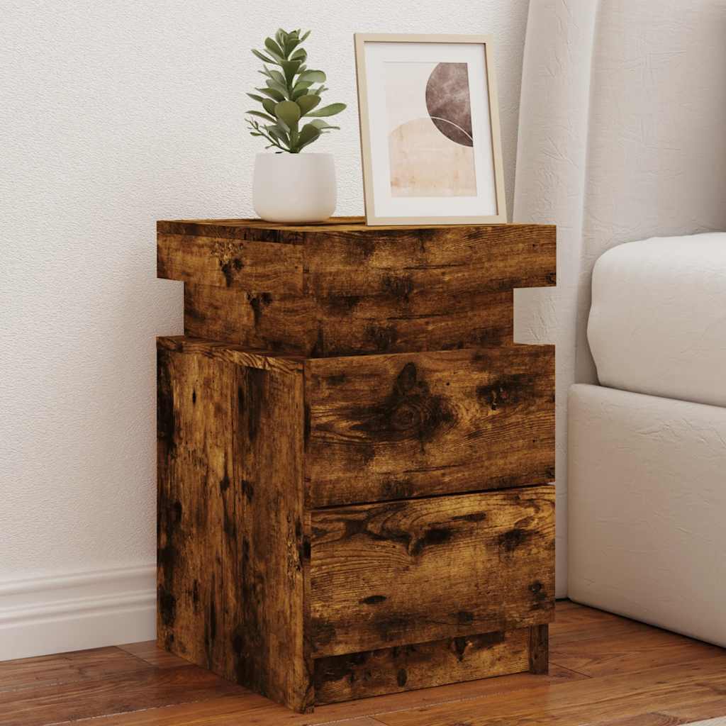 Bedside Cabinets with LED Lights 2 pcs Smoked Oak 35x39x55 cm