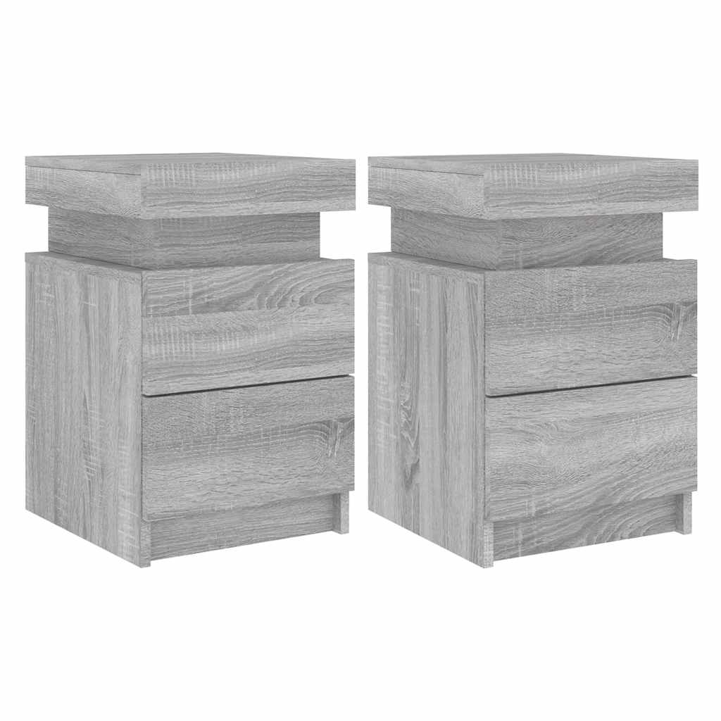 Bedside Cabinets with LED Lights 2 pcs Grey Sonoma 35x39x55 cm