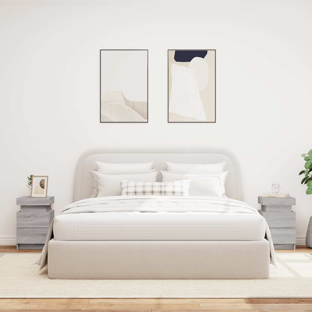 Bedside Cabinets with LED Lights 2 pcs Grey Sonoma 35x39x55 cm