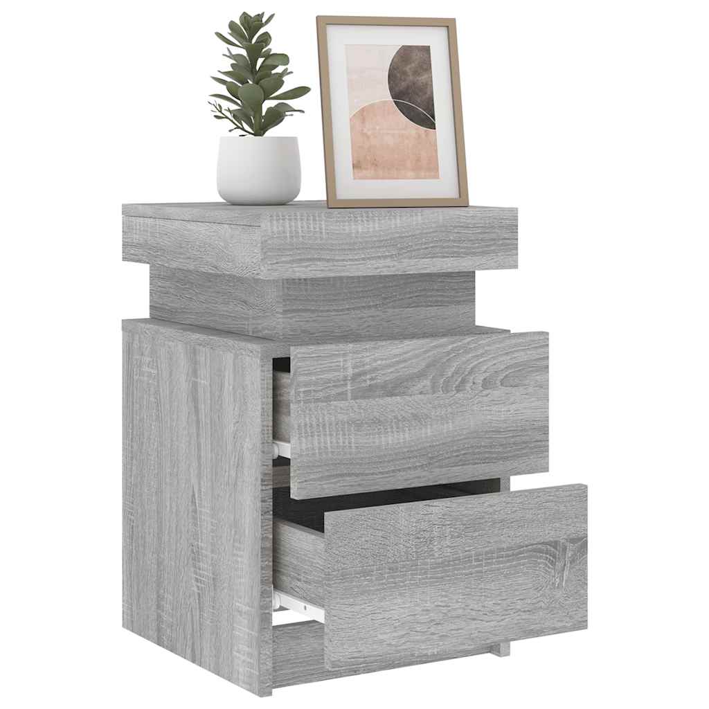 Bedside Cabinets with LED Lights 2 pcs Grey Sonoma 35x39x55 cm