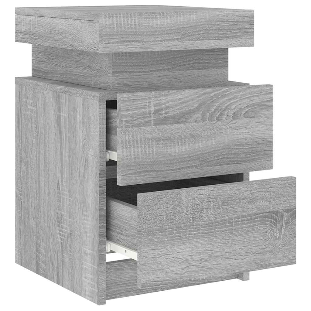 Bedside Cabinets with LED Lights 2 pcs Grey Sonoma 35x39x55 cm