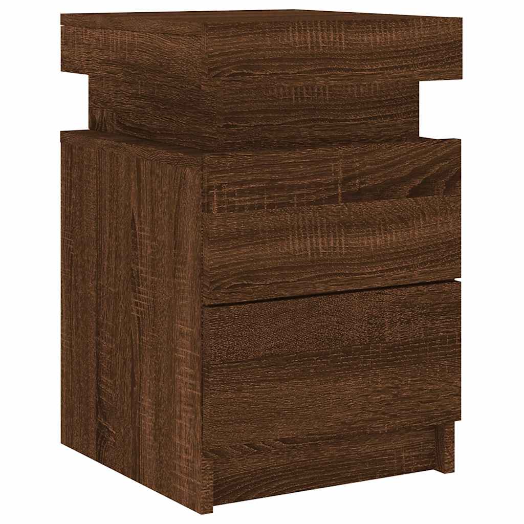 Bedside Cabinet with LED Lights Brown Oak 35x39x55 cm