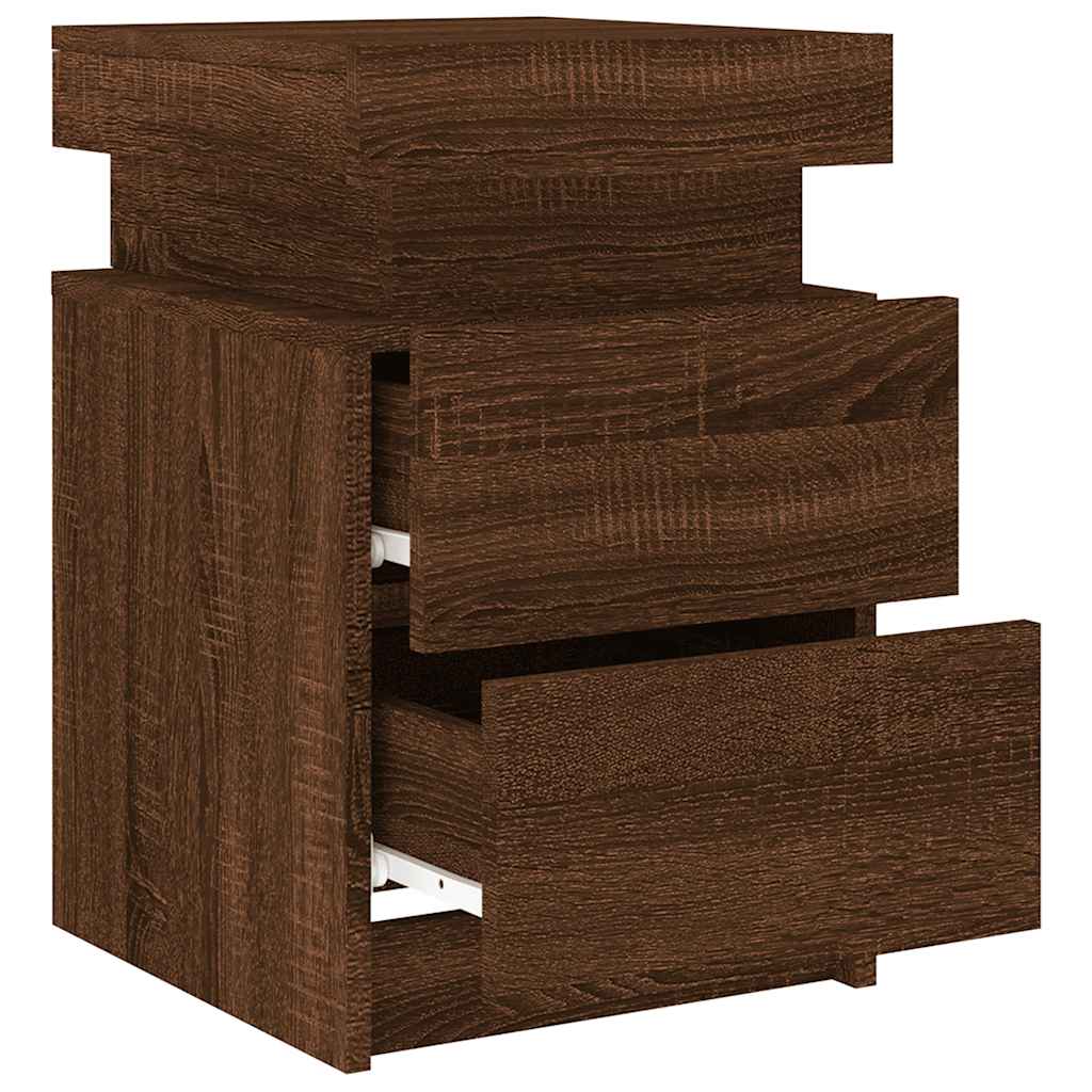Bedside Cabinet with LED Lights Brown Oak 35x39x55 cm