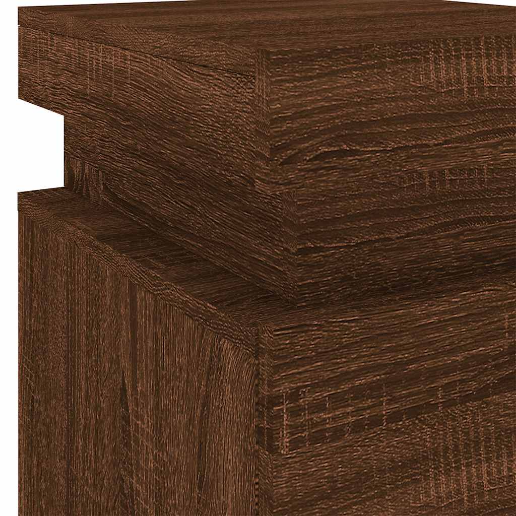Bedside Cabinet with LED Lights Brown Oak 35x39x55 cm
