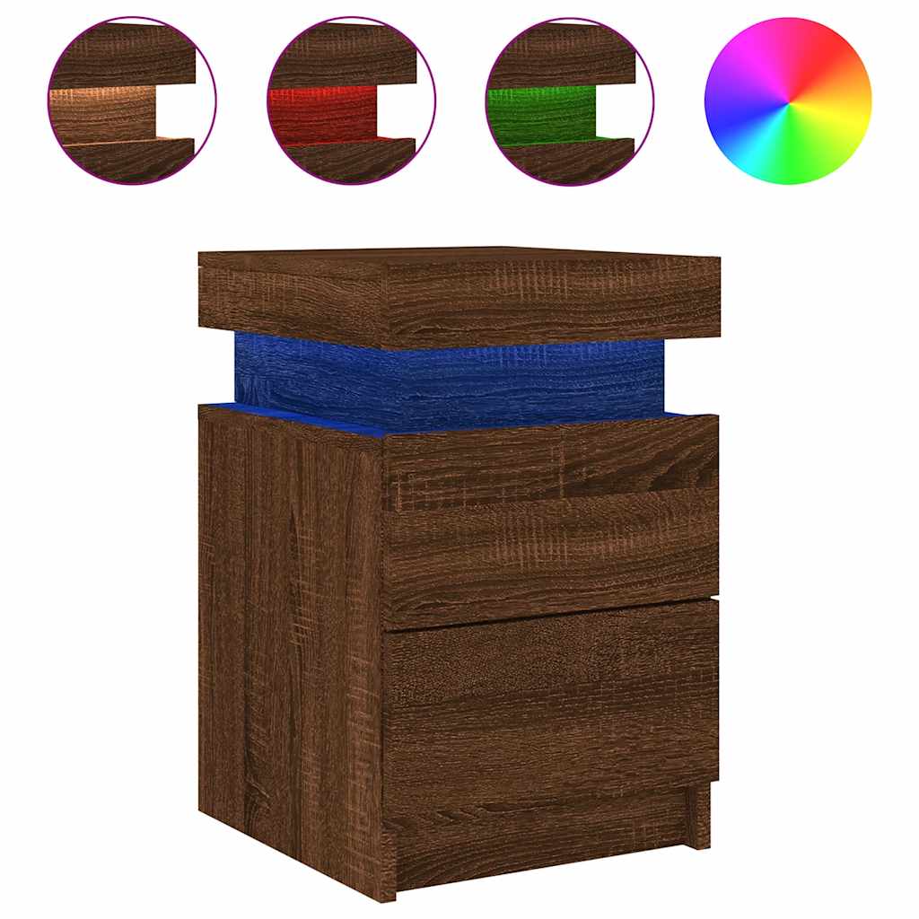 Bedside Cabinets with LED Lights 2 pcs Brown Oak 35x39x55 cm