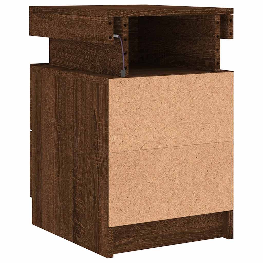 Bedside Cabinets with LED Lights 2 pcs Brown Oak 35x39x55 cm