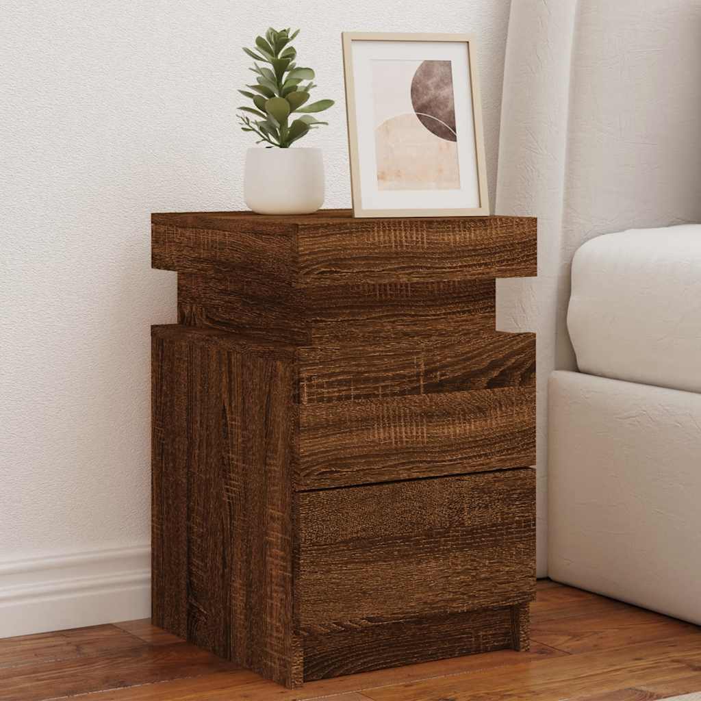 Bedside Cabinets with LED Lights 2 pcs Brown Oak 35x39x55 cm