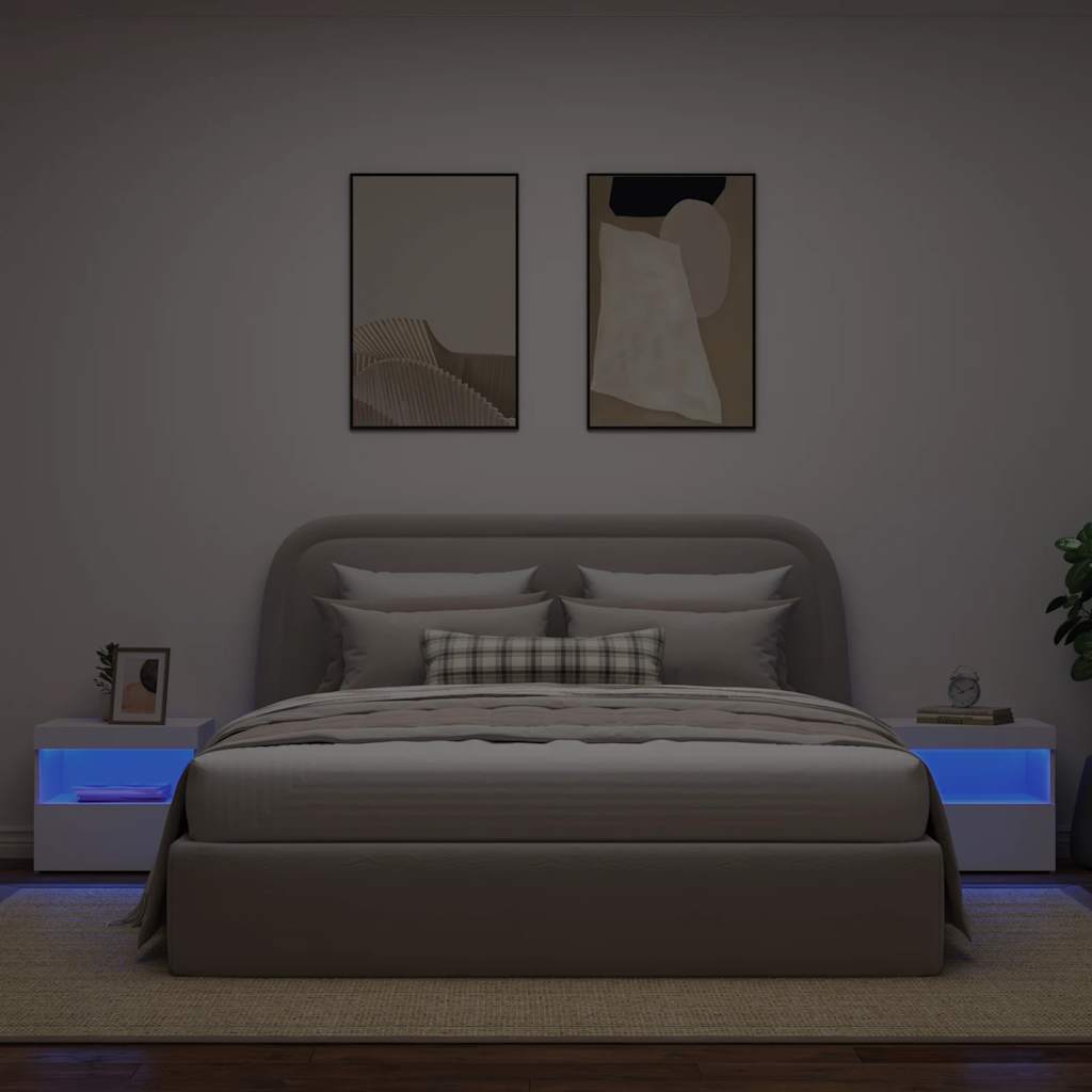 Bedside Cabinets with LED Lights 2 pcs White 50x40x45 cm