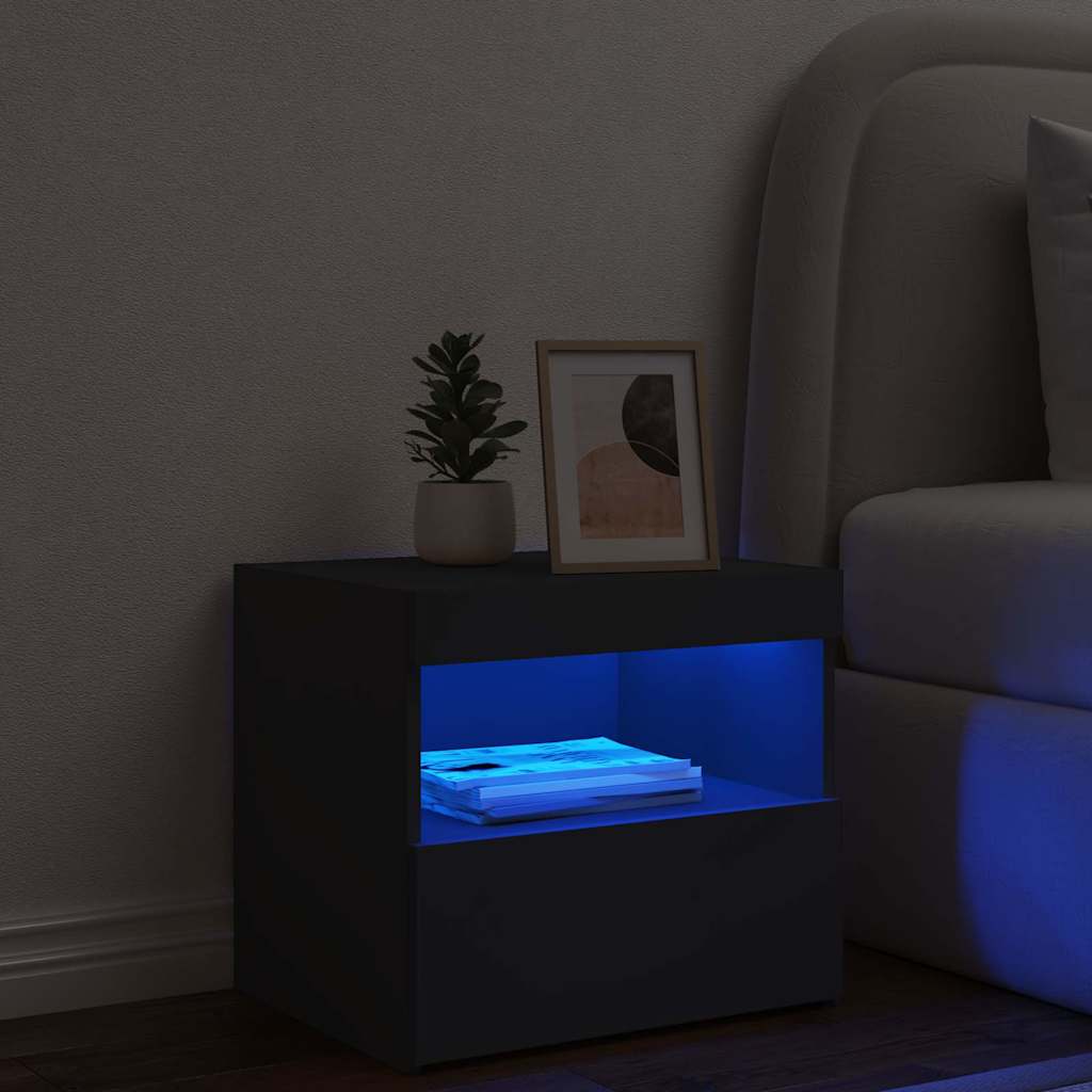 Bedside Cabinet with LED Lights Black 50x40x45 cm