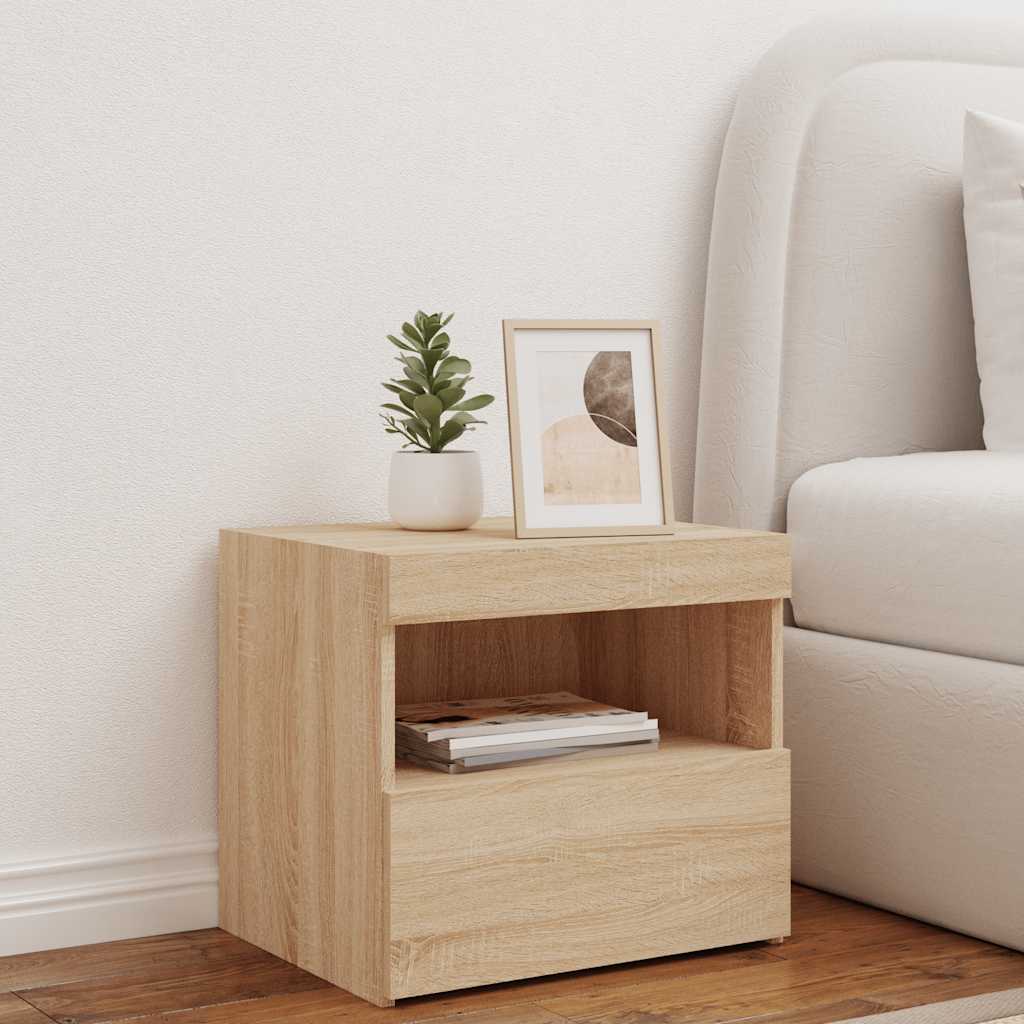 Bedside Cabinet with LED Lights Sonoma Oak 50x40x45 cm