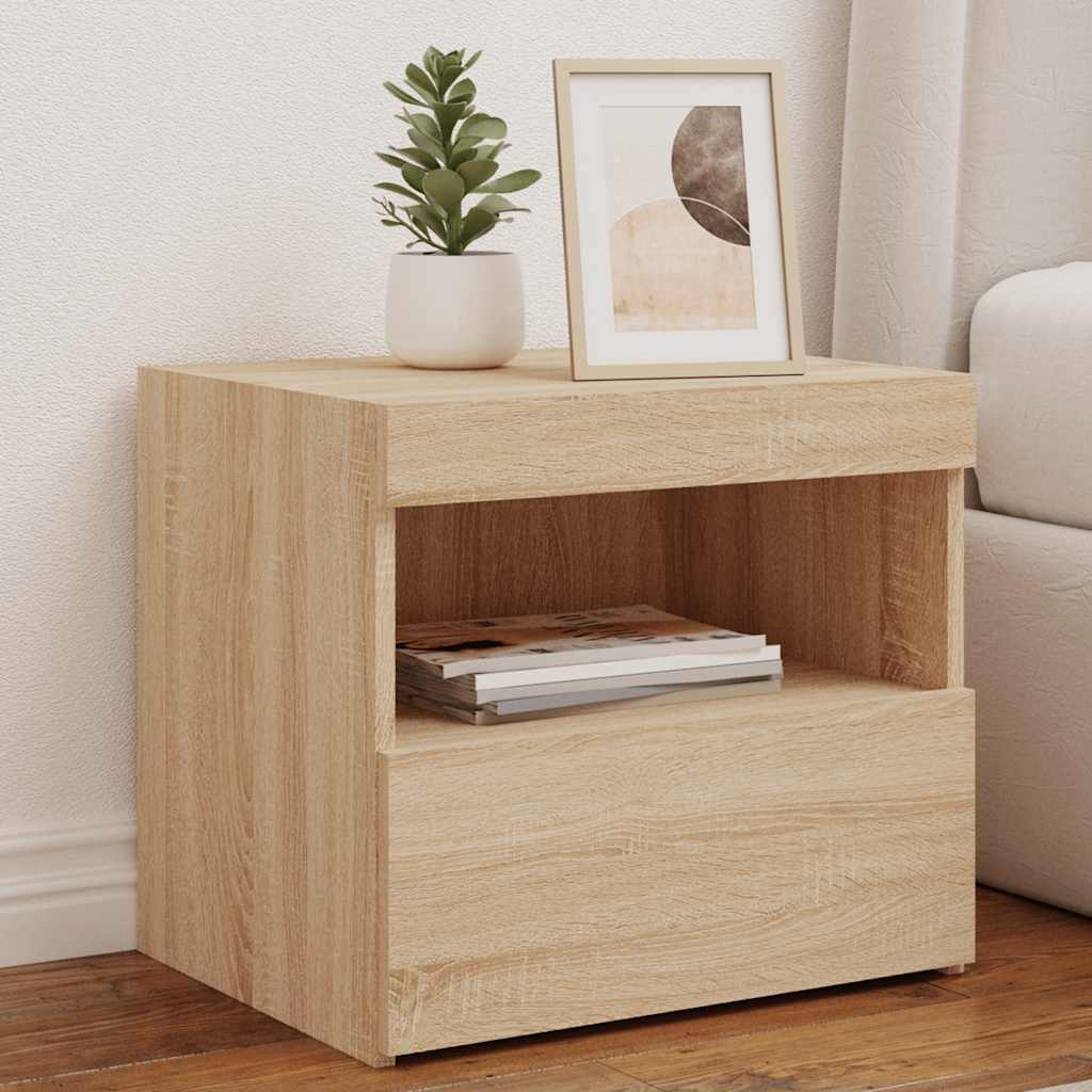 Bedside Cabinet with LED Lights Sonoma Oak 50x40x45 cm