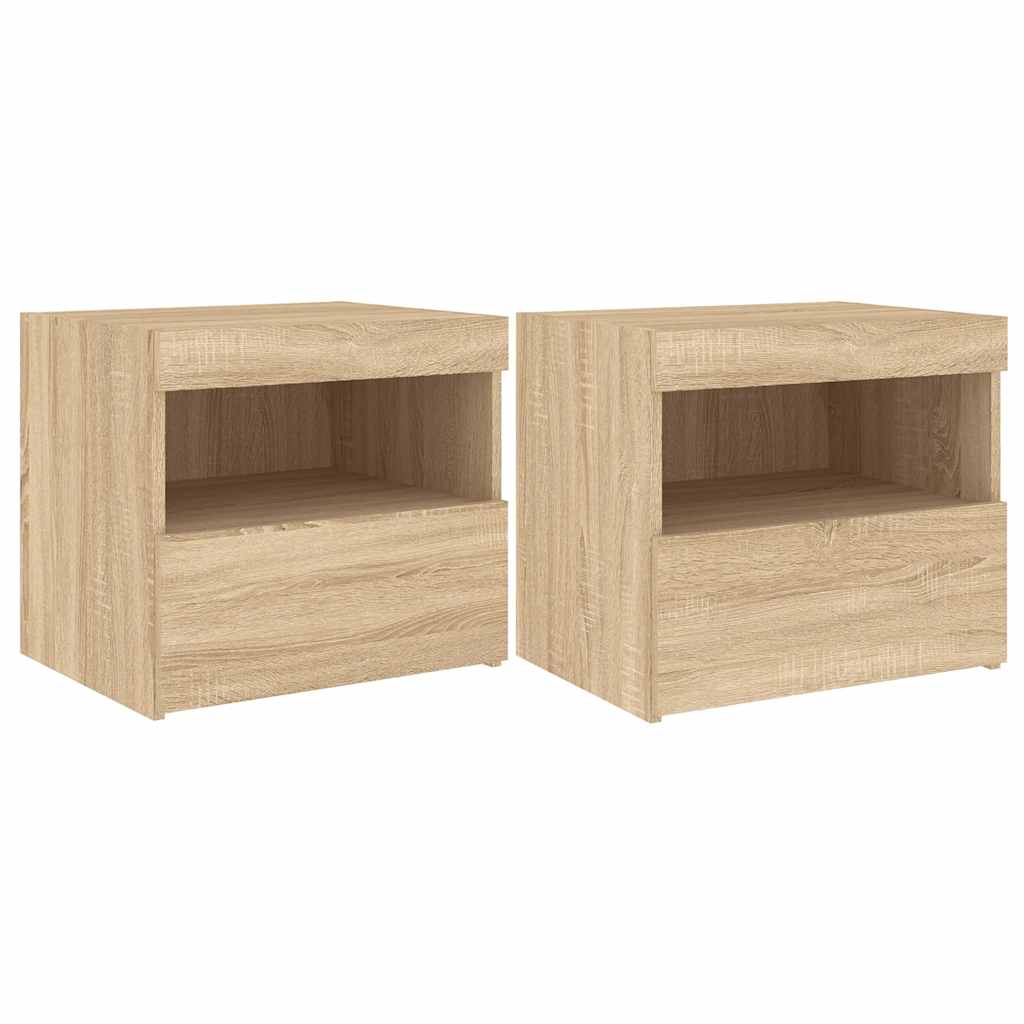 Bedside Cabinets with LED Lights 2 pcs Sonoma Oak 50x40x45 cm