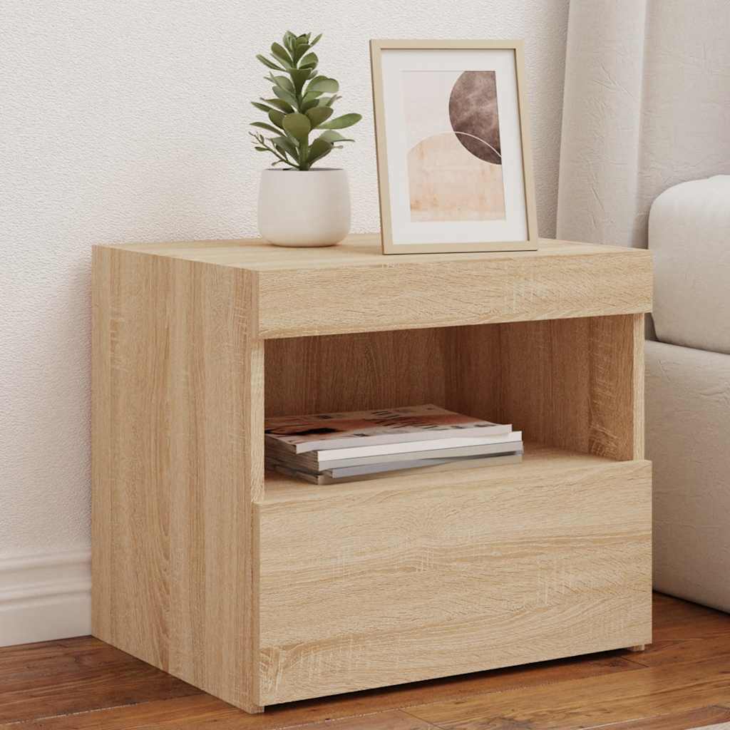 Bedside Cabinets with LED Lights 2 pcs Sonoma Oak 50x40x45 cm