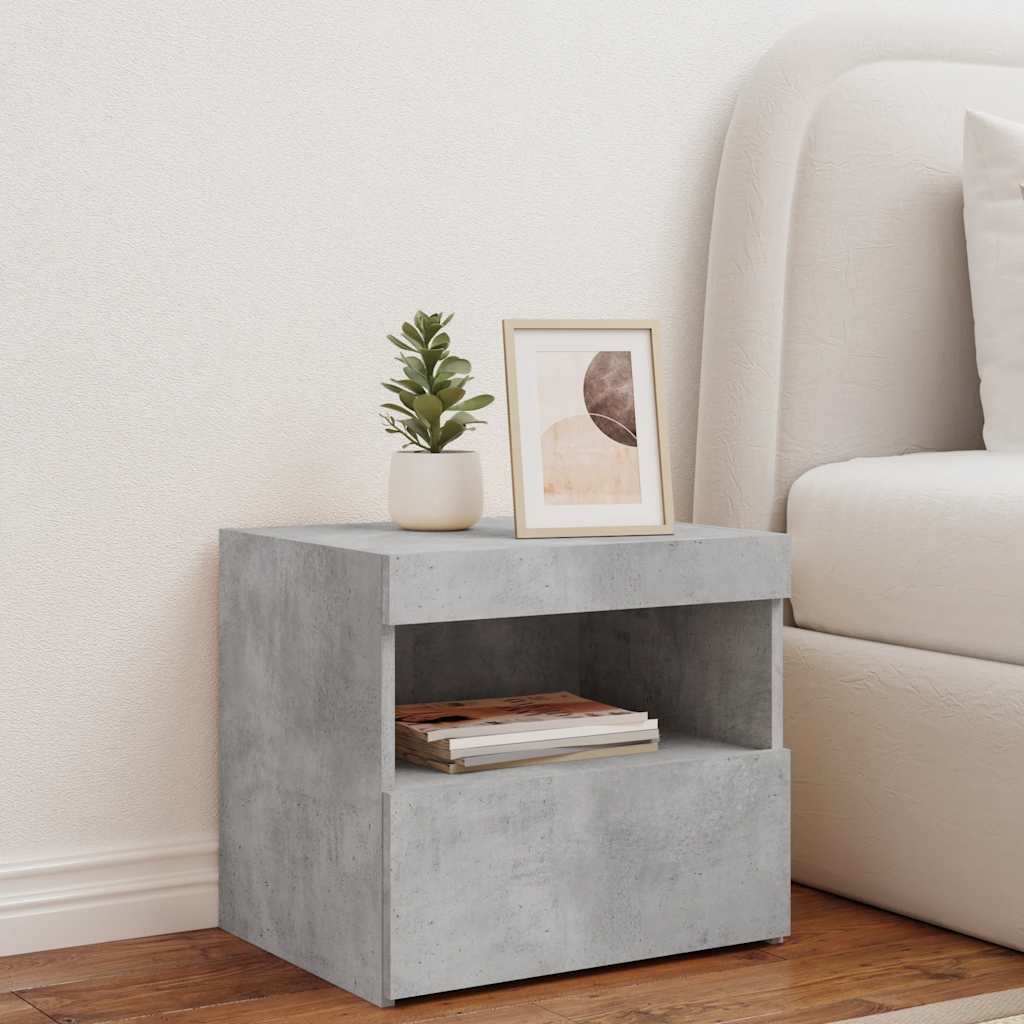 Bedside Cabinet with LED Lights Concrete Grey 50x40x45 cm