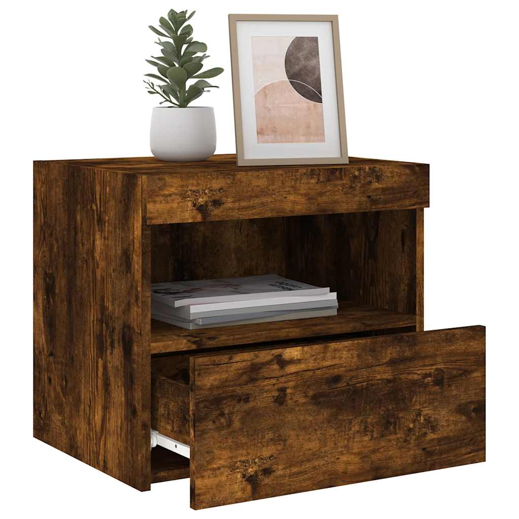 Bedside Cabinet with LED Lights Smoked Oak 50x40x45 cm