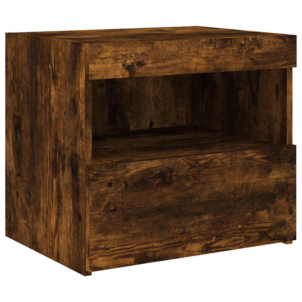 Bedside Cabinet with LED Lights Smoked Oak 50x40x45 cm