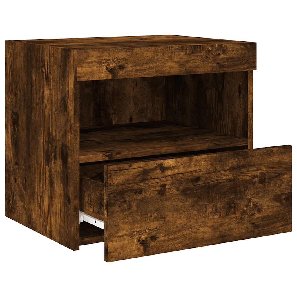 Bedside Cabinet with LED Lights Smoked Oak 50x40x45 cm