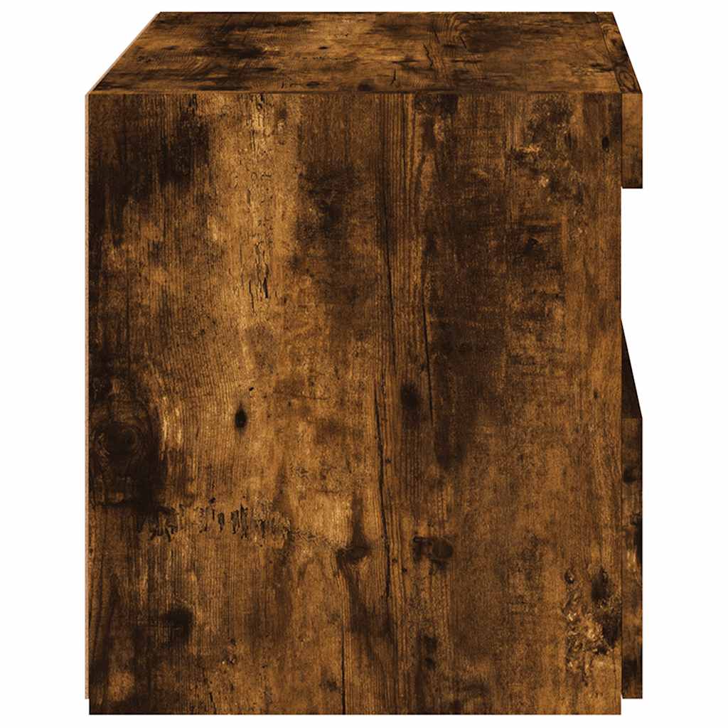 Bedside Cabinet with LED Lights Smoked Oak 50x40x45 cm