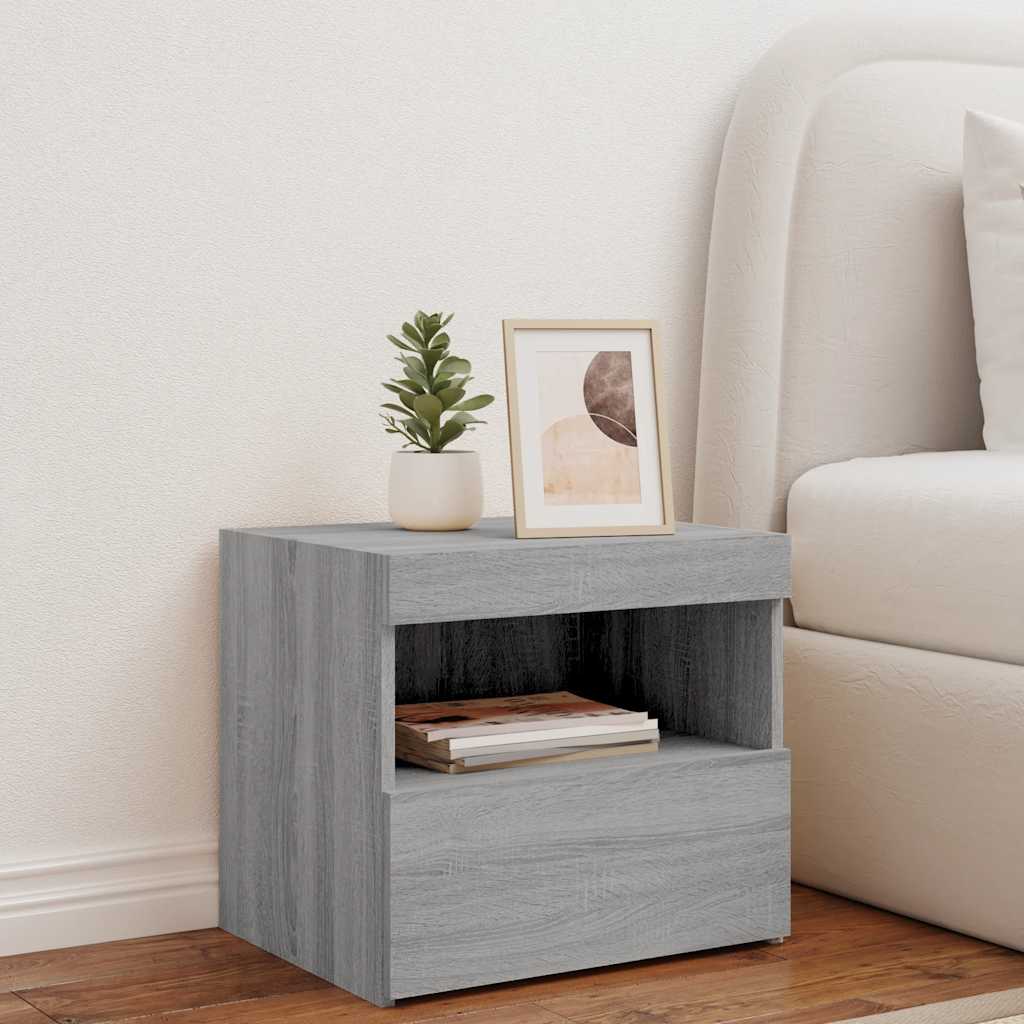 Bedside Cabinet with LED Lights Grey Sonoma 50x40x45 cm