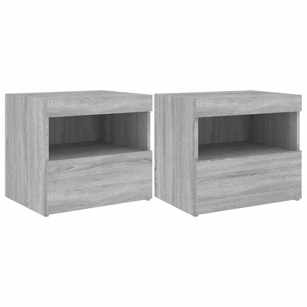 Bedside Cabinets with LED Lights 2 pcs Grey Sonoma 50x40x45 cm