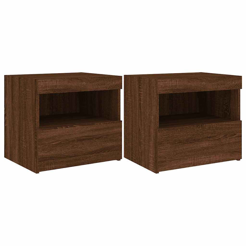 Bedside Cabinets with LED Lights 2 pcs Brown Oak 50x40x45 cm