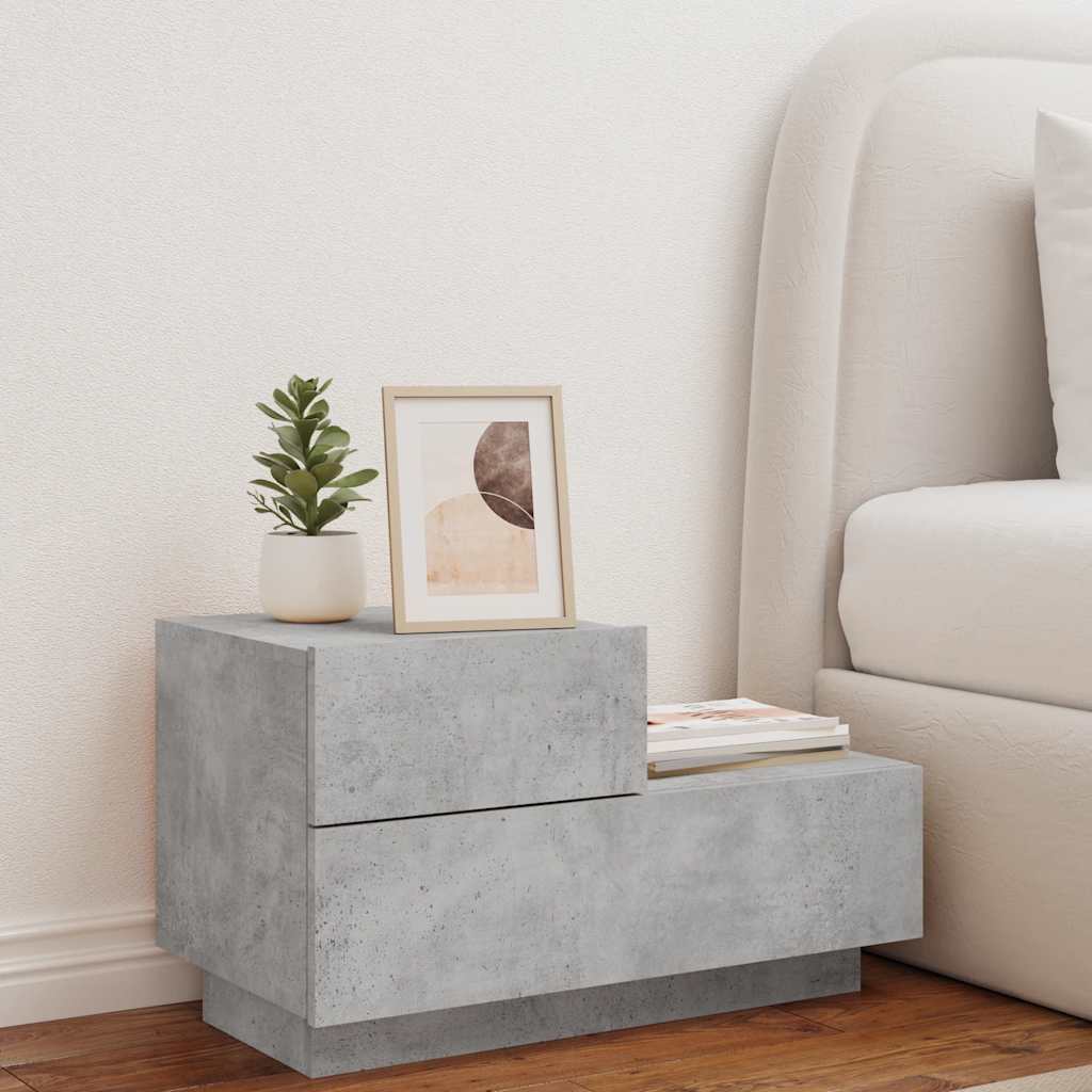 Bedside Cabinet with LED Lights Concrete Grey 70x36x40.5 cm