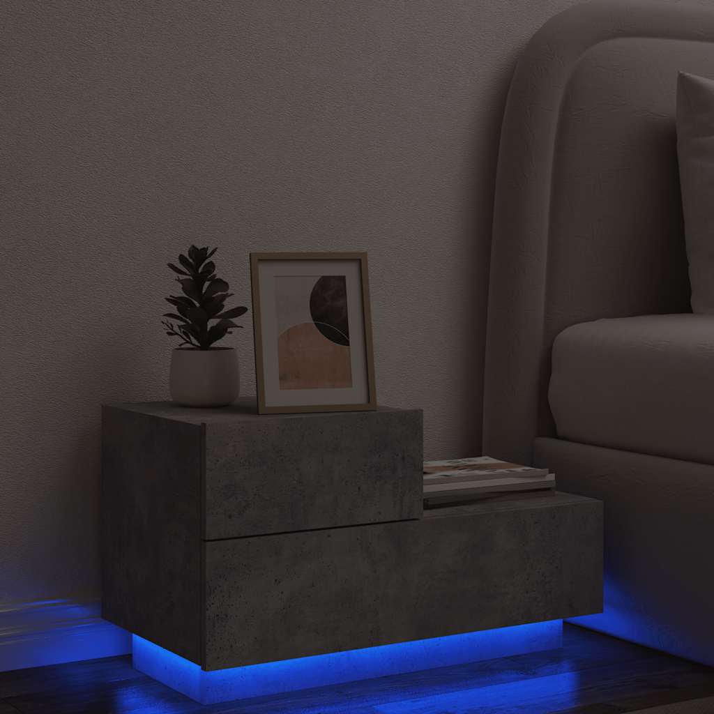Bedside Cabinet with LED Lights Concrete Grey 70x36x40.5 cm