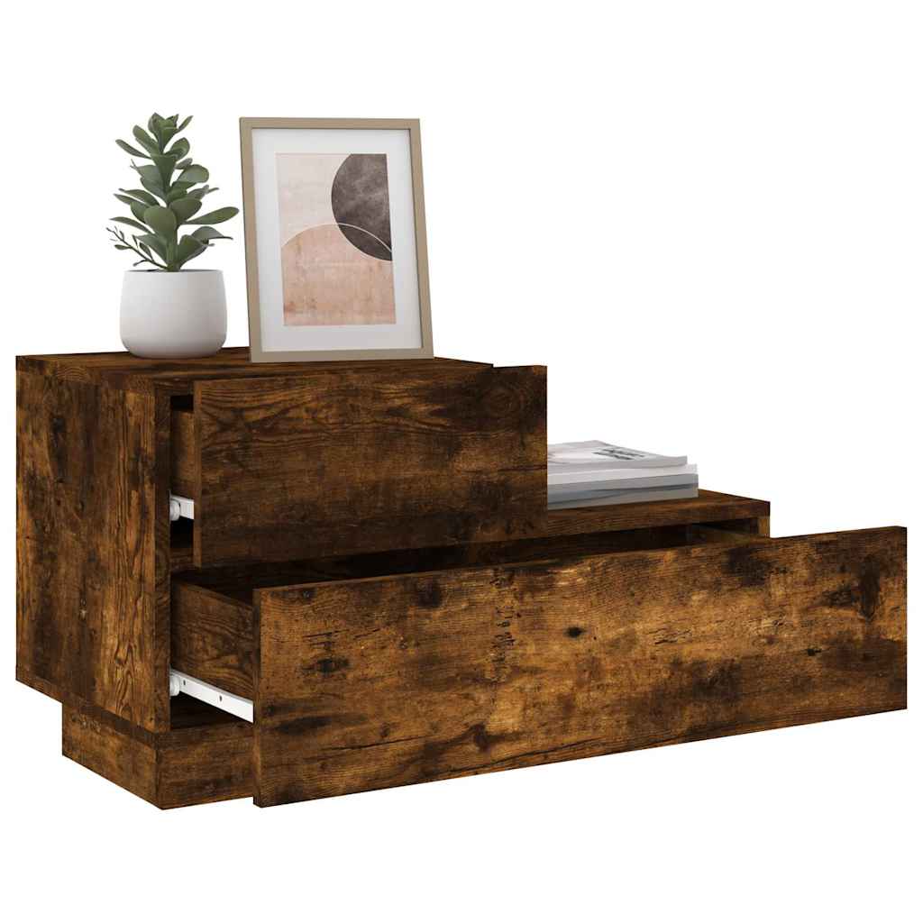 Bedside Cabinet with LED Lights Smoked Oak 70x36x40.5 cm