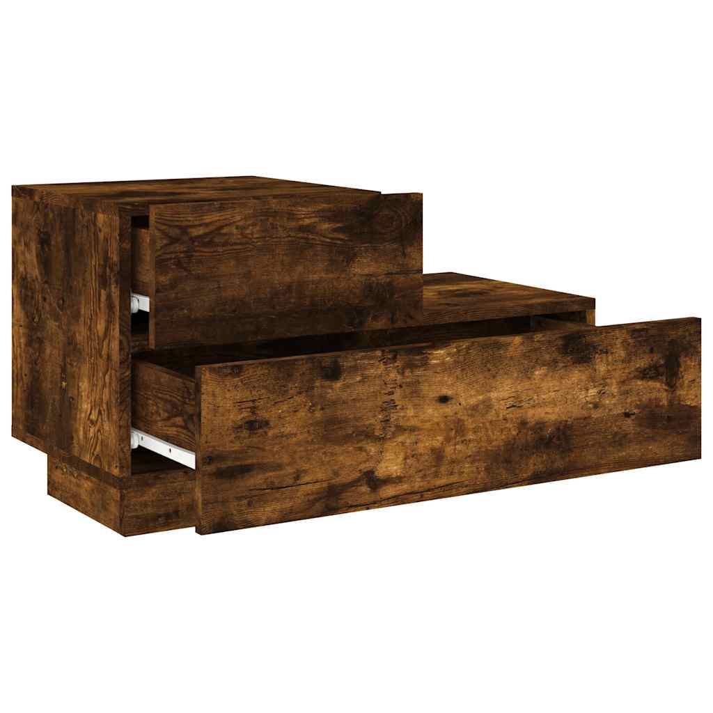 Bedside Cabinet with LED Lights Smoked Oak 70x36x40.5 cm