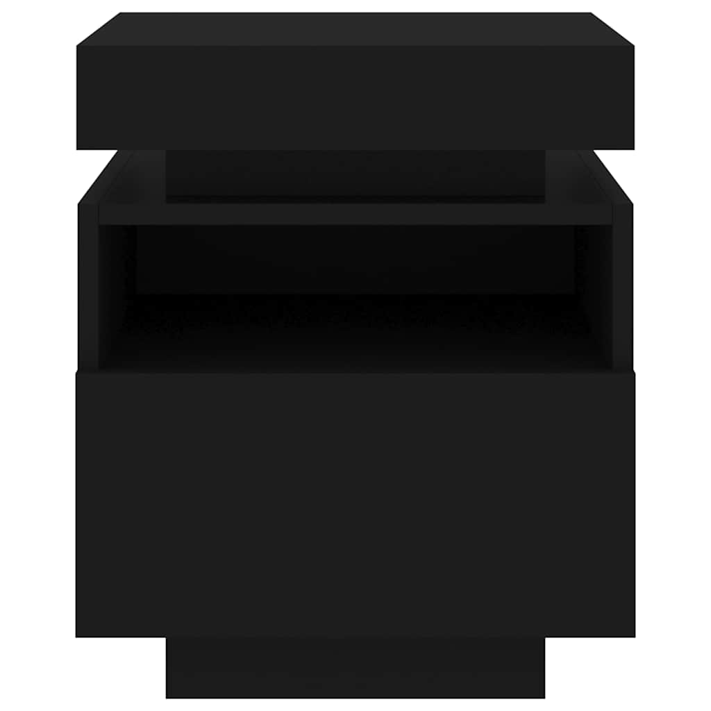 Bedside Cabinet with LED Lights Black 40x39x48.5 cm