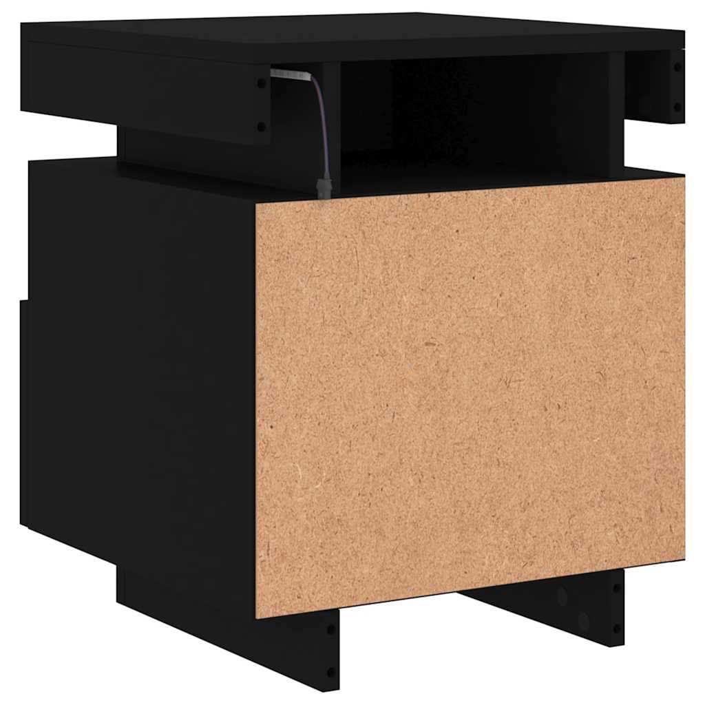 Bedside Cabinet with LED Lights Black 40x39x48.5 cm