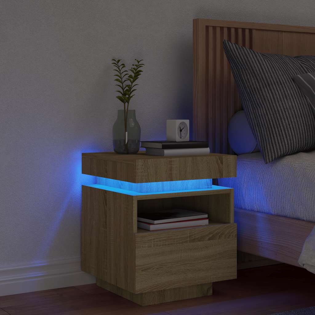 Bedside Cabinet with LED Lights Sonoma Oak 40x39x48.5 cm