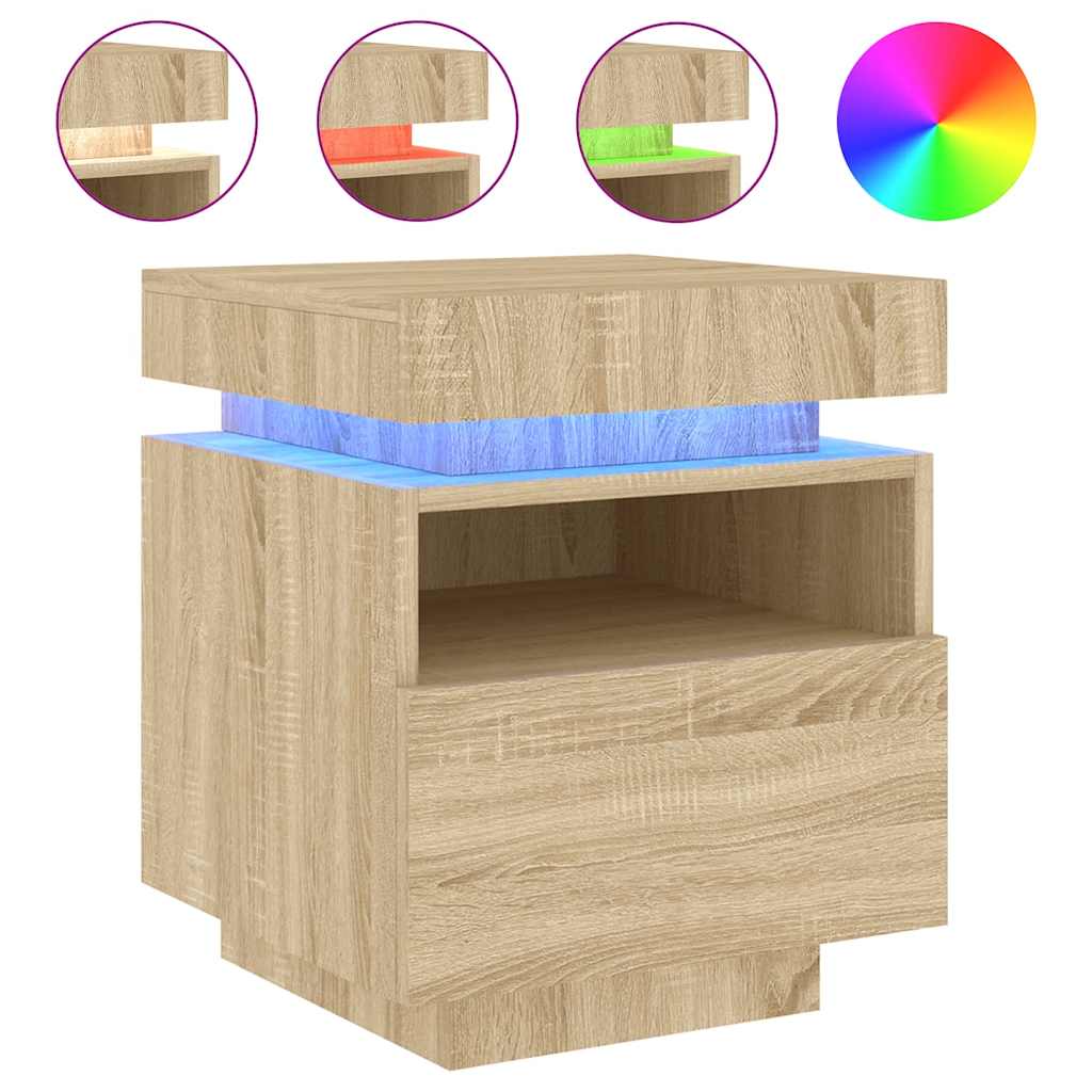 Bedside Cabinets with LED Lights 2 pcs Sonoma Oak 40x39x48.5 cm