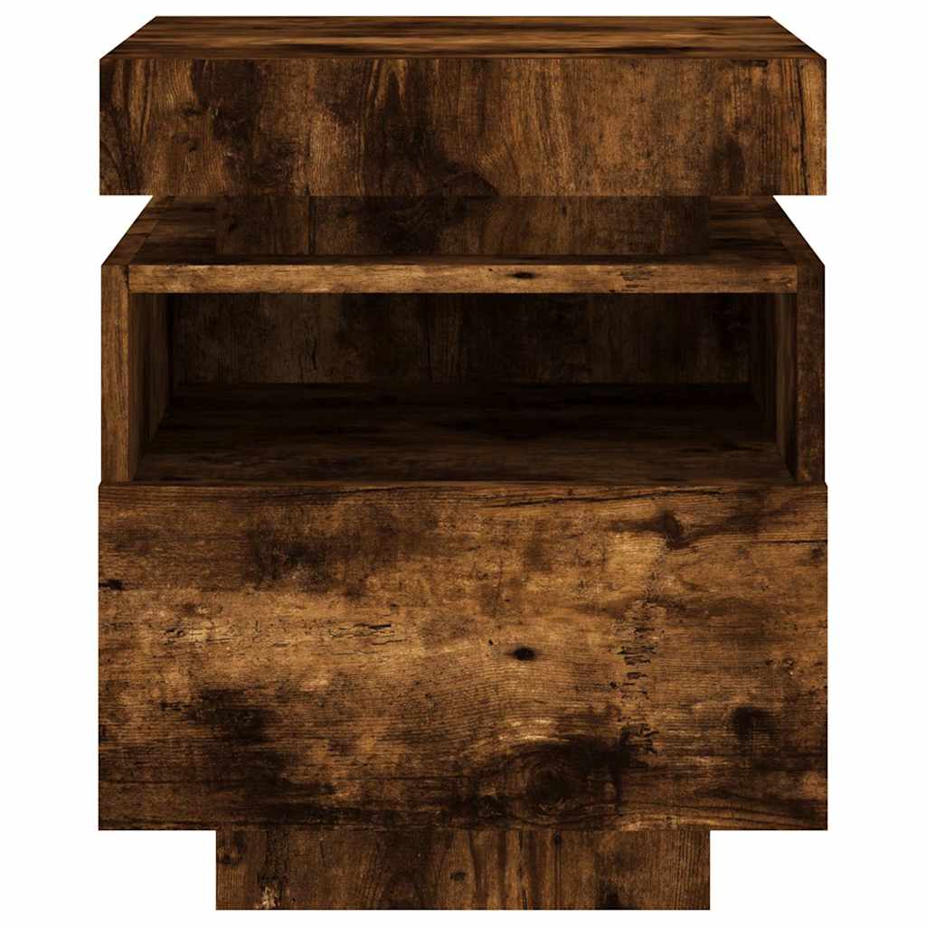 Bedside Cabinet with LED Lights Smoked Oak 40x39x48.5 cm