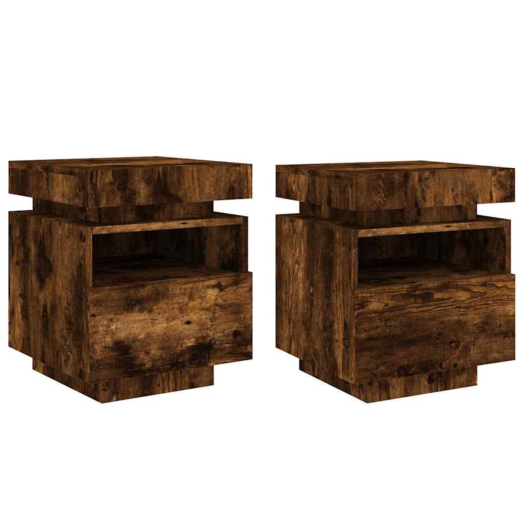 Bedside Cabinets with LED Lights 2 pcs Smoked Oak 40x39x48.5 cm