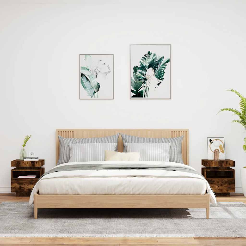 Bedside Cabinets with LED Lights 2 pcs Smoked Oak 40x39x48.5 cm