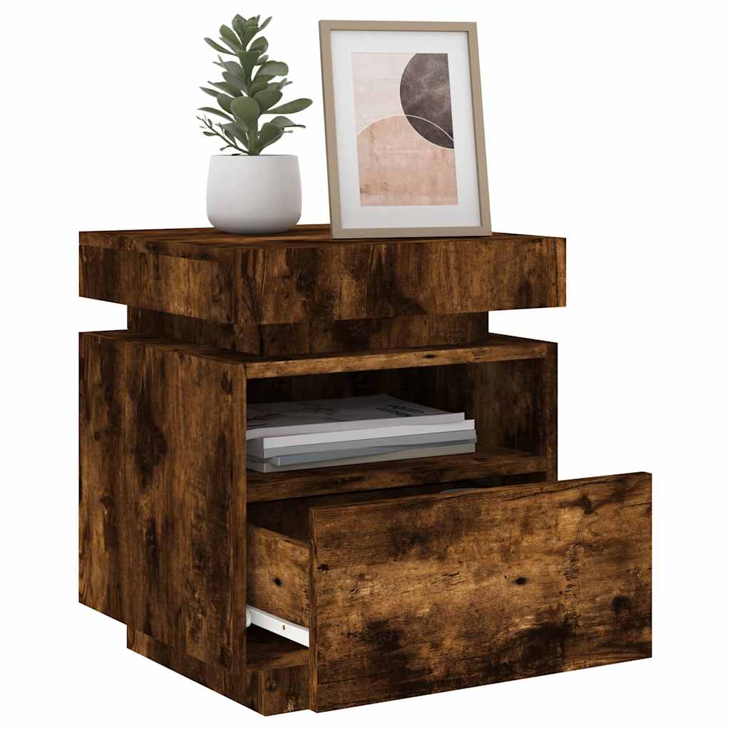 Bedside Cabinets with LED Lights 2 pcs Smoked Oak 40x39x48.5 cm